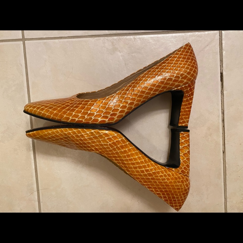 Stuart Weitzman Gold Snake Square Toe Pump - image 5